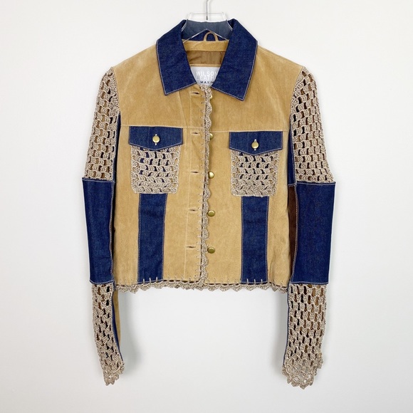 Vintage Jackets & Blazers - VINTAGE Wilsons Leather Crochet Jacket M Boho 90’s